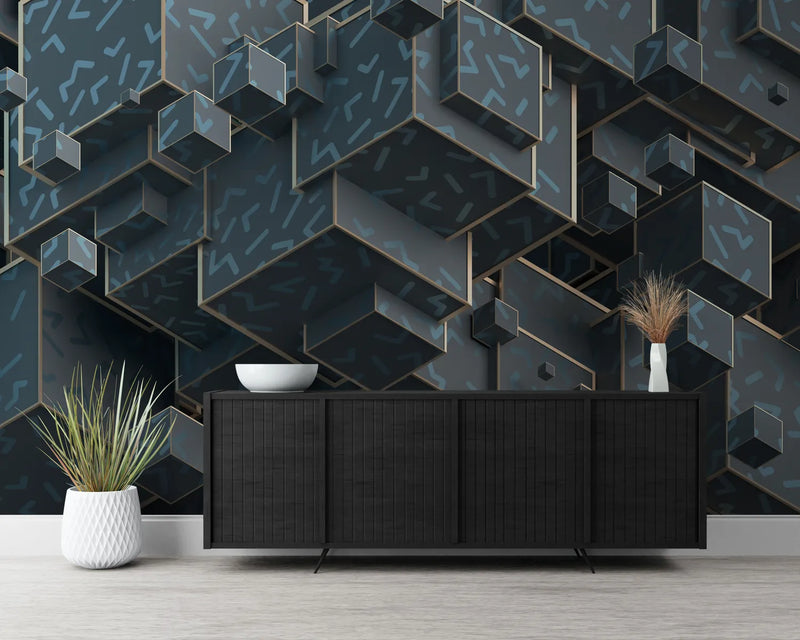 Papier peint Papier peint 3D cubes foncés géométrique abstrait contemporain