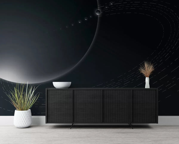 Papier peint Papier peint noir et blanc espace planètes abstrait et apportera