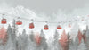 Papier Peint Montagne Télécabine Rouge représentant une majestueuse télécabine rouge glissant au-dessus de sommets enneigés sous un ciel azuré