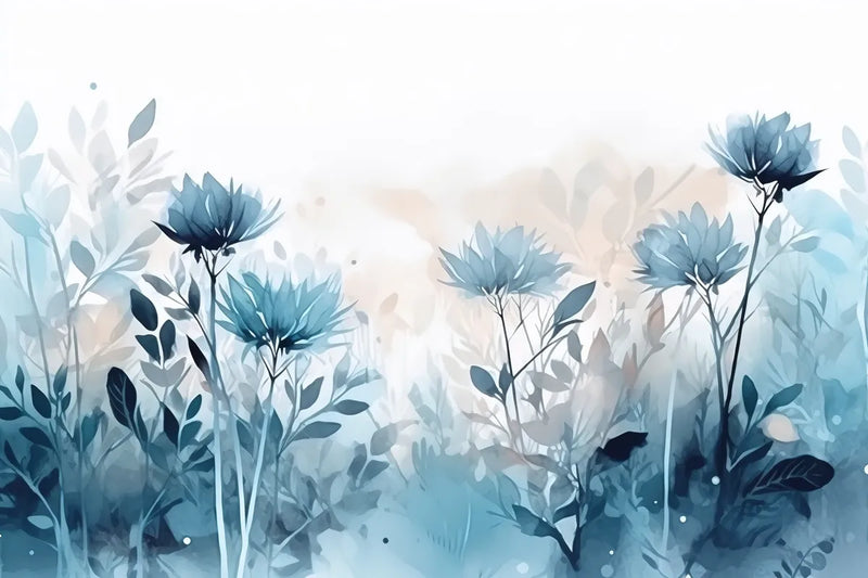 Papier peint panoramique fleurs bleu