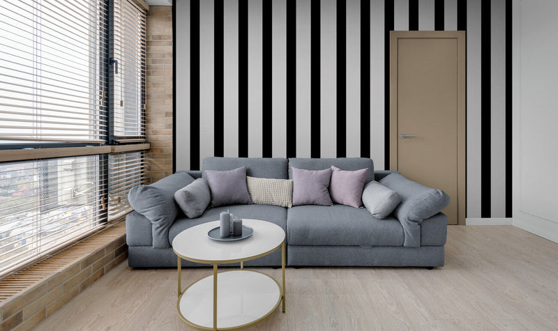 Papier peint Papier peint lignes noir et blanc de rayures contemporain,