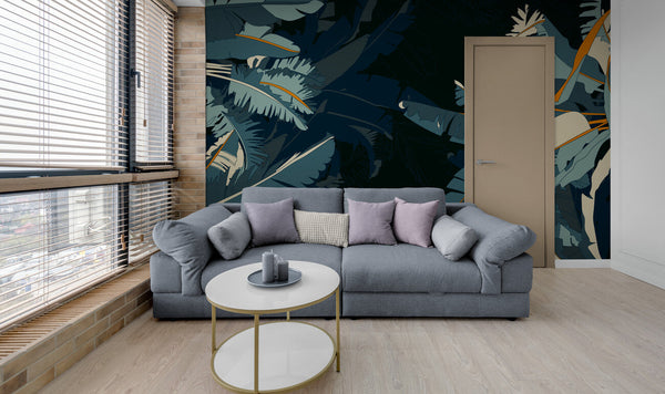Papier peint Papier peint jungle tropicale sombre de feuilles exotique,