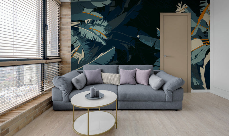 Papier peint Papier peint jungle tropicale sombre de feuilles exotique,