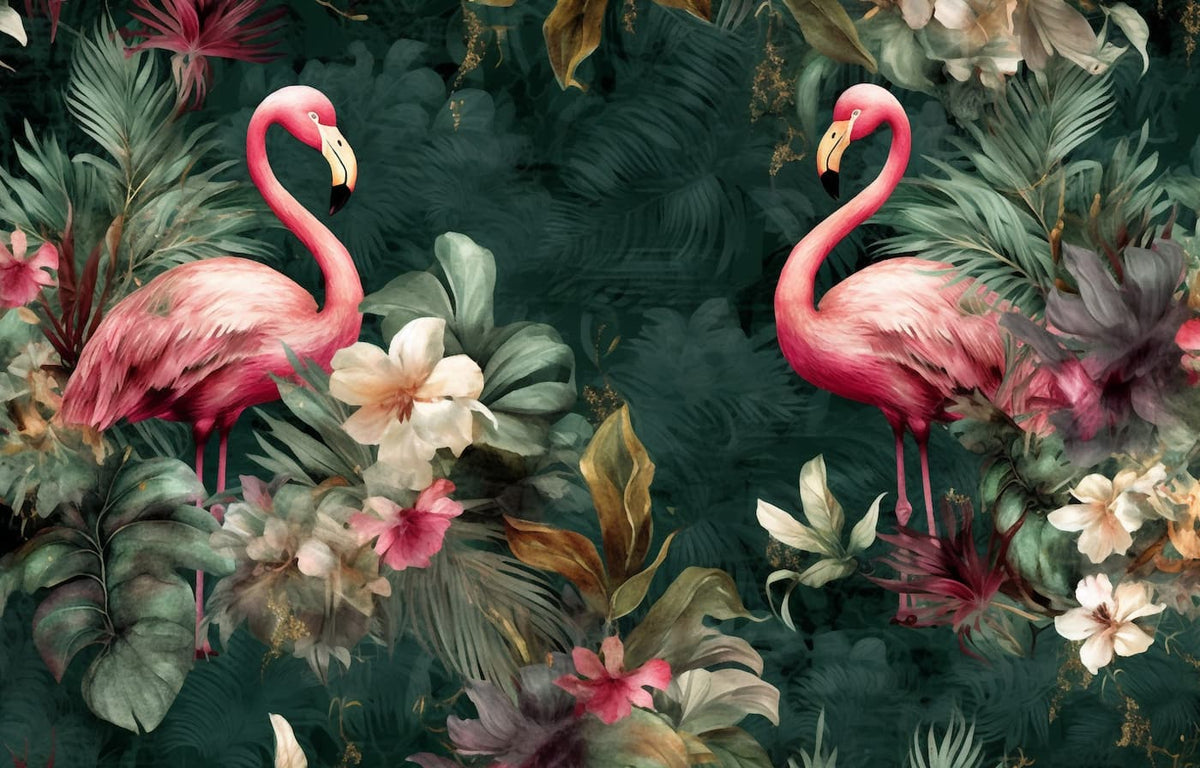 Papier peint magniolia et flamants roses