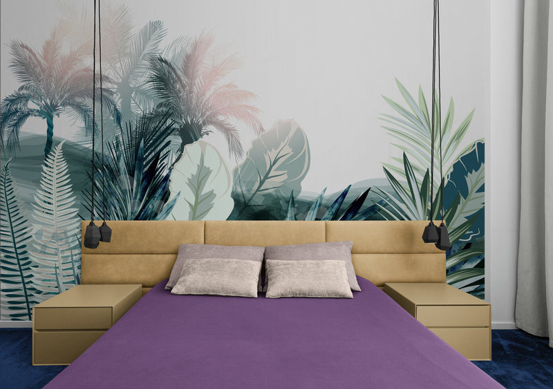 Papier peint Papier peint feuillage plantes et palmiers luxuriant de évoque