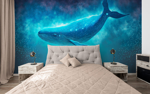 Papier peint Papier peint baleine bleue et enfant invite à