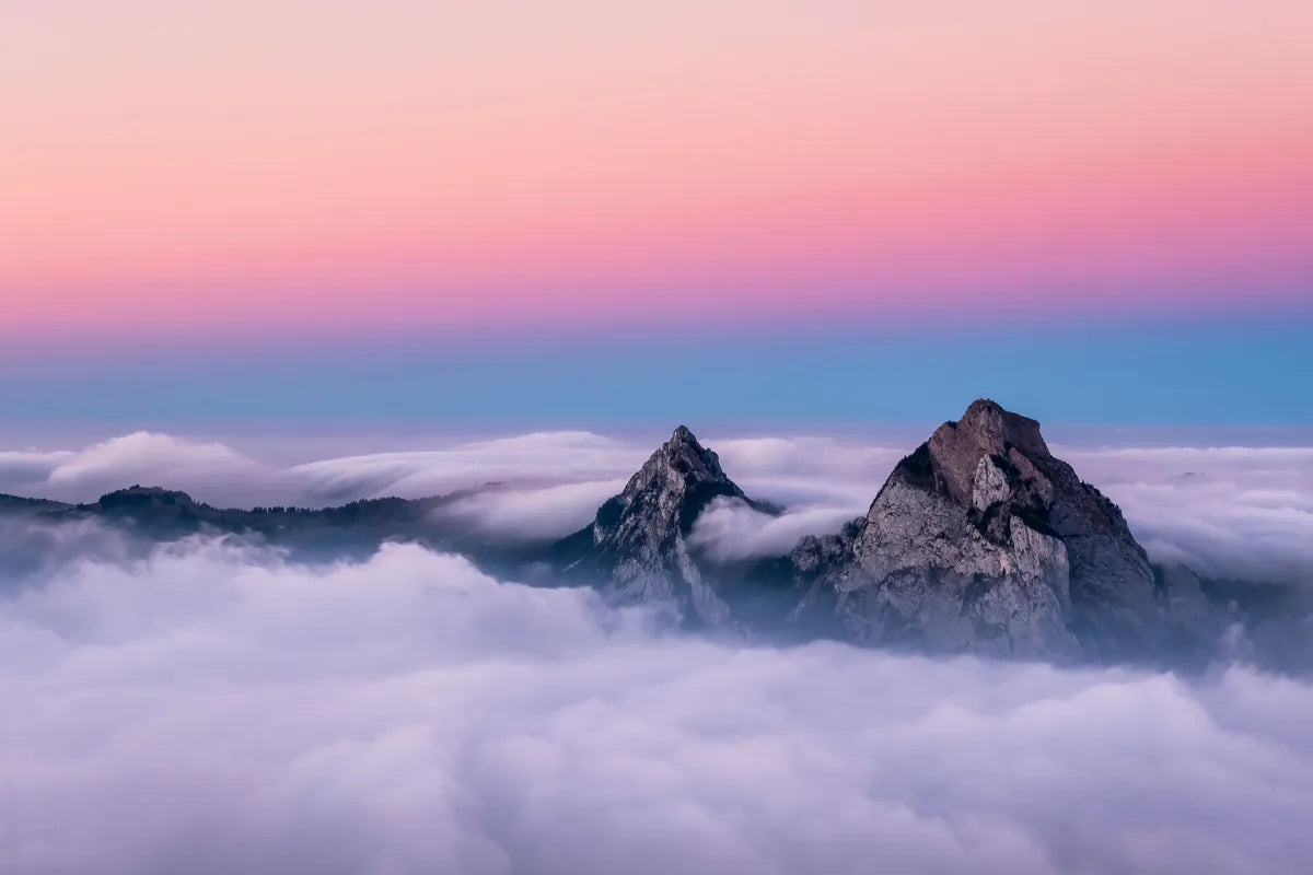 Papier peint montagnes et ciel rose