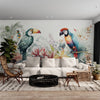 Papier peint Papier peint oiseaux et plantes tropicales aquarelle luxuriant, aux