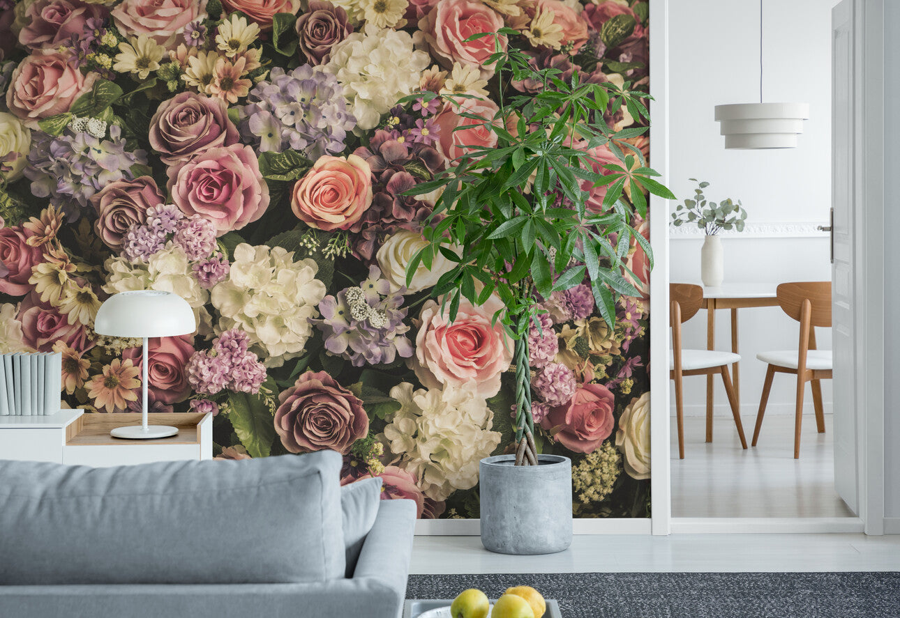 Papier peint Papier peint bouquets de roses luxuriant de apporte