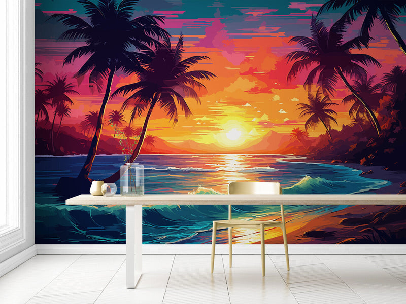 Papier peint Papier peint plage coucher de soleil évoque une chaudes.