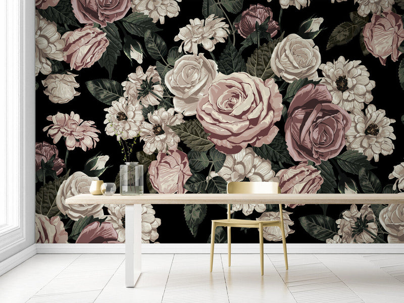 Papier peint Papier peint mur de fleurs luxuriant de crée