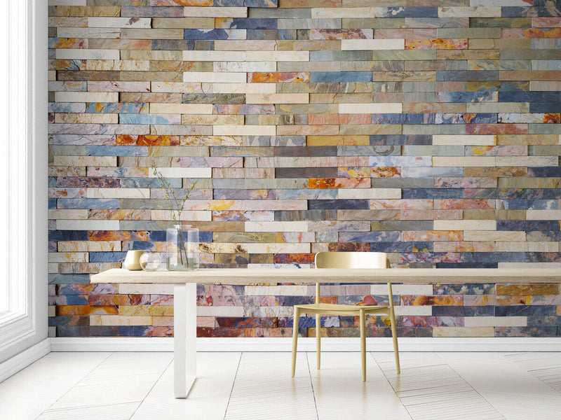 Papier peint Papier peint mur de brique rouge, bleu et gris de pierres apportera