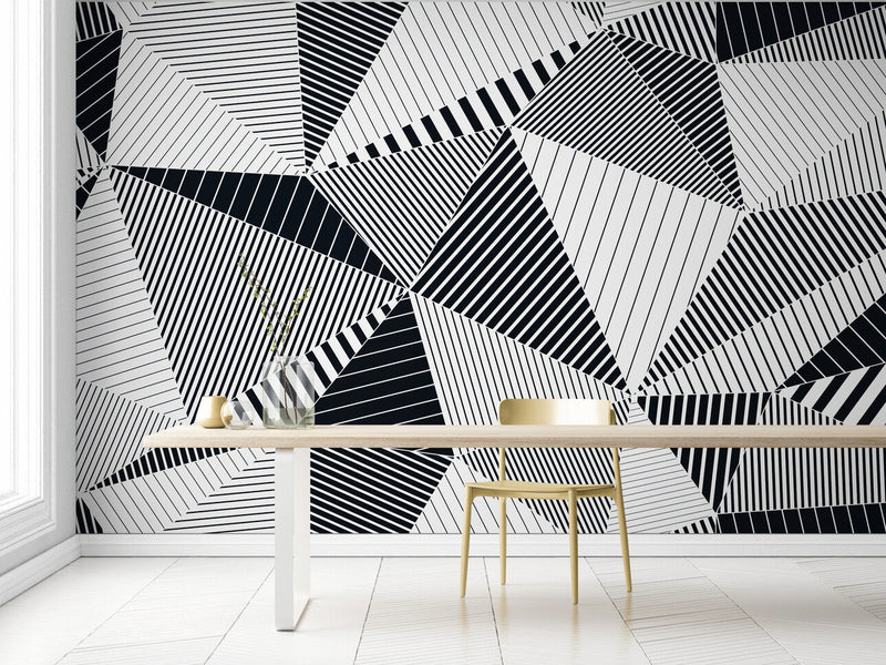 Papier peint Papier peint triangles lignes noires et blanches abstrait en moderne,