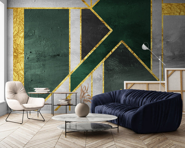 Papier peint Papier peint motifs géométriques et lignes dorées géométrique abstrait, Art