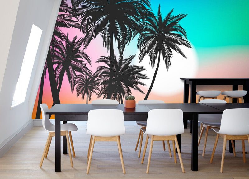 Papier peint Papier peint paysage tropical moderne tropical stylisé vives.