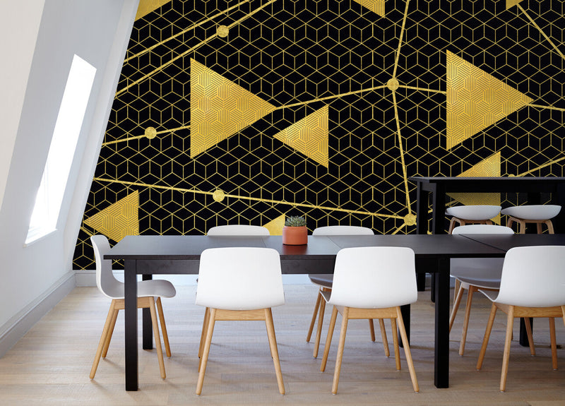Papier peint Papier peint triangles et  lignes dorées géométrique abstrait Art