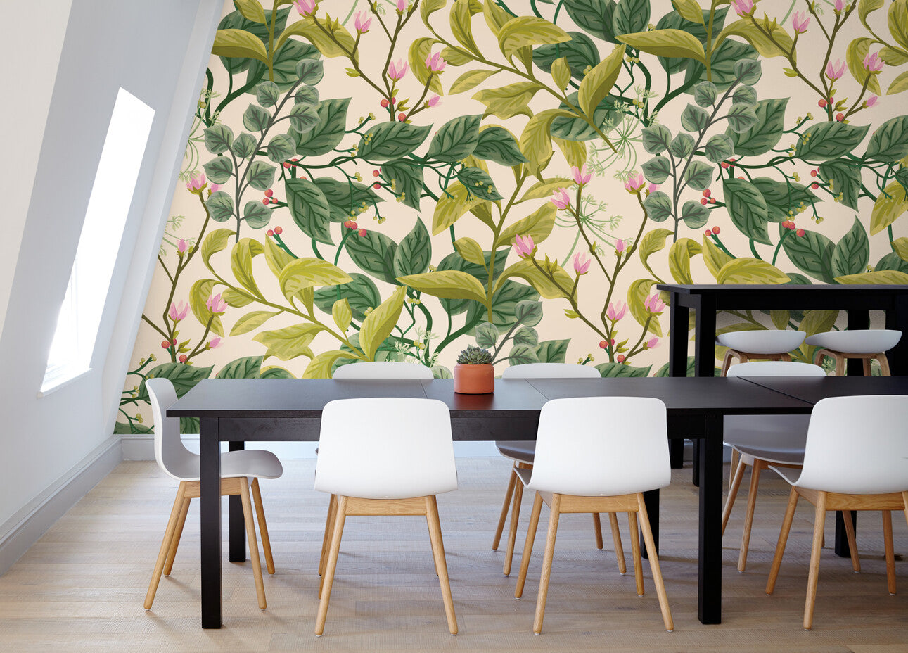 Papier peint Papier peint vintage floral vert luxuriant de végétale