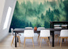 Papier peint Papier peint paysage panoramique forêt de sapins et brouillard crée une sereine