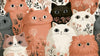 Papier Peint Chat Rose aux Doux Motifs Floraux représentant un adorable chaton rose pastel entouré de délicates fleurs aquarelle sur fond crème apaisant
