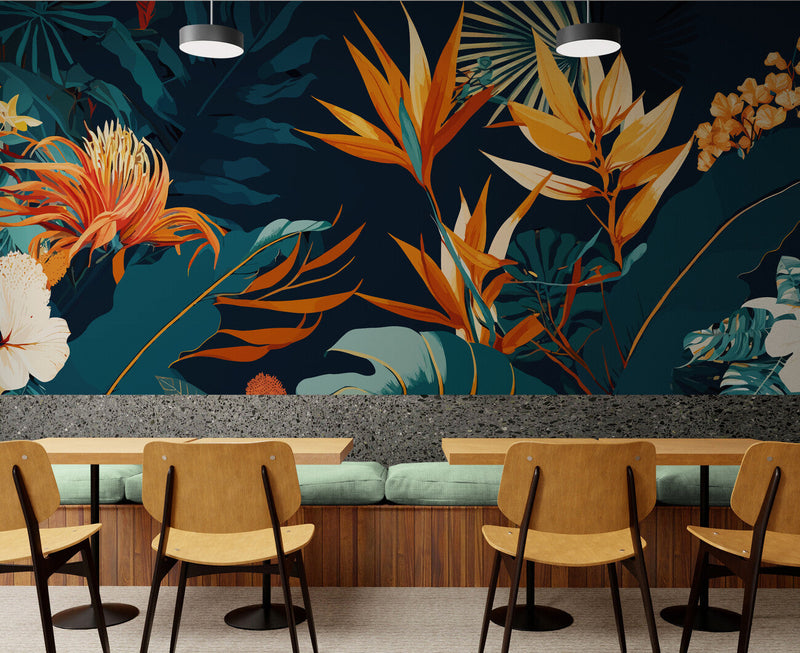 Papier peint Papier peint feuillage floral tropical tropical luxuriant audacieux