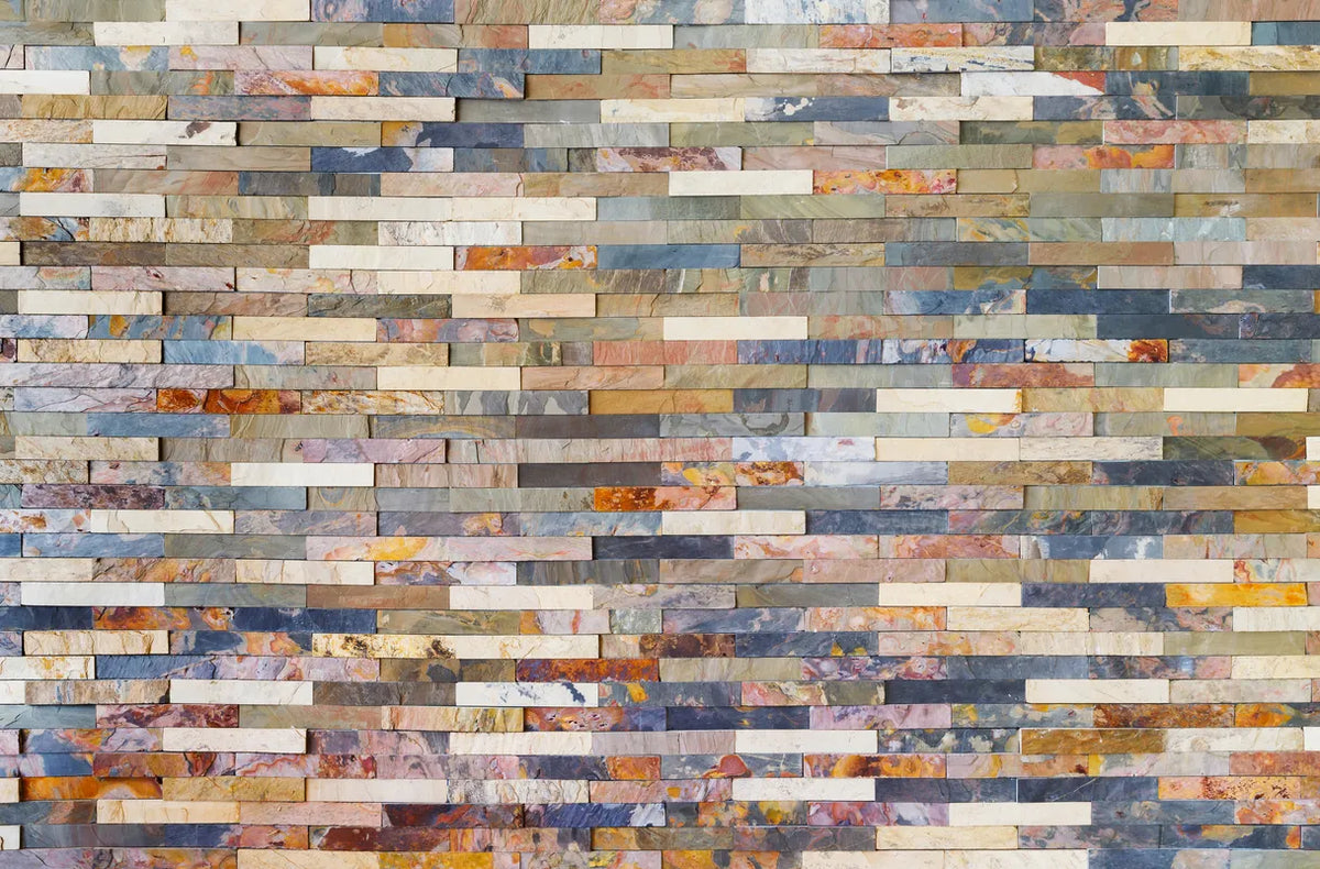 Papier peint mur de brique rouge, bleu et gris