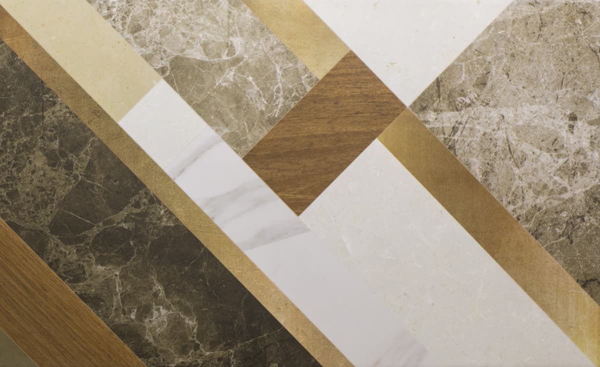 Papier peint motif géométrique marbre et bois