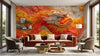 Gros plan sur un papier peint dragon japonais orange nuages blancs mettant en valeur les détails minutieux des griffes puissantes du dragon et la texture vaporeuse des nuages blancs tourbillonnants