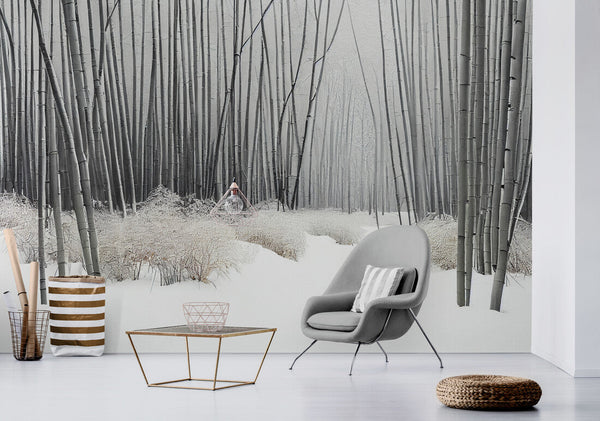 Papier peint Papier peint vintage forêt de bambou grise minimaliste et zen