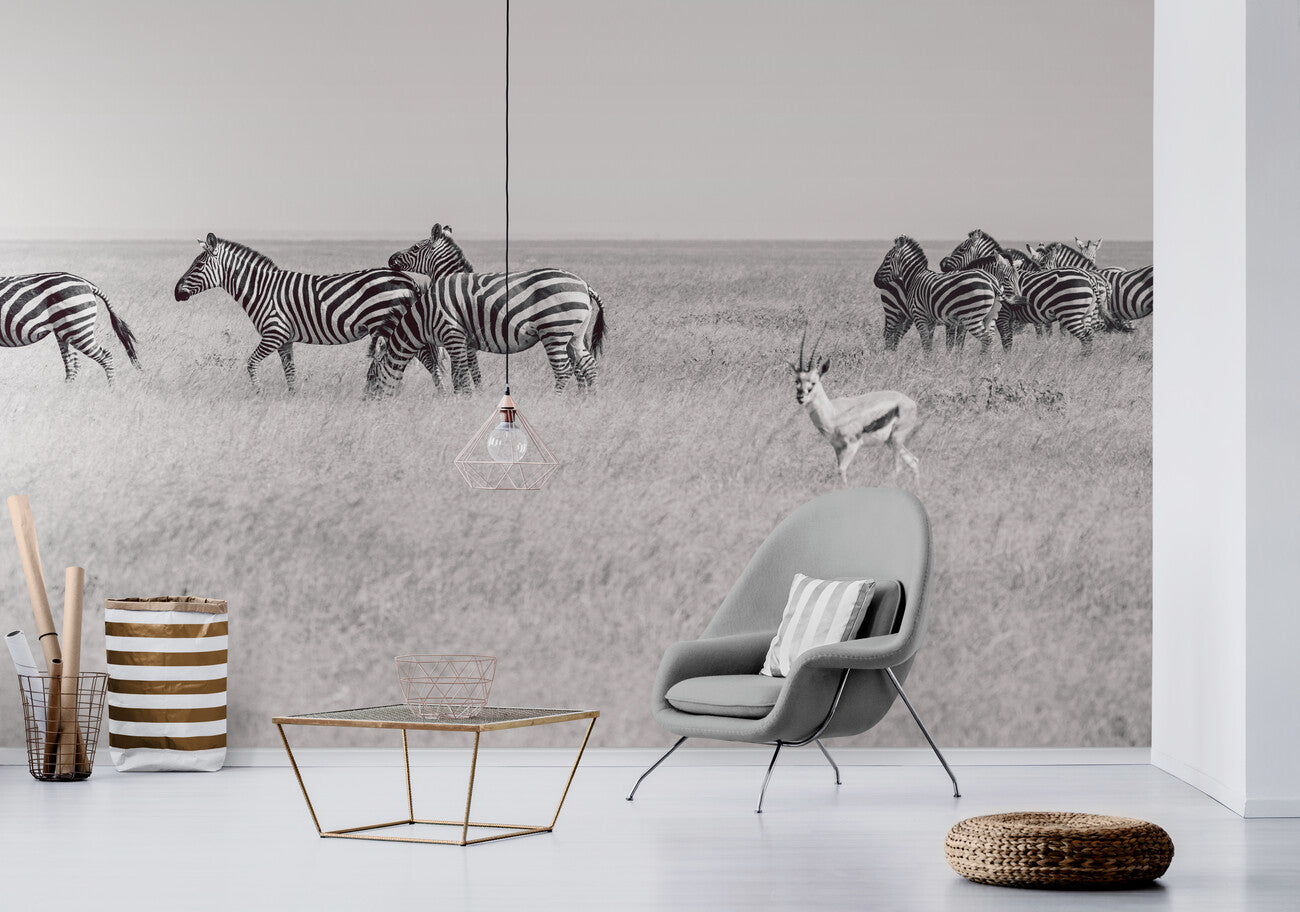 Papier peint Papier peint noir et blanc animaux de la savane minimaliste et