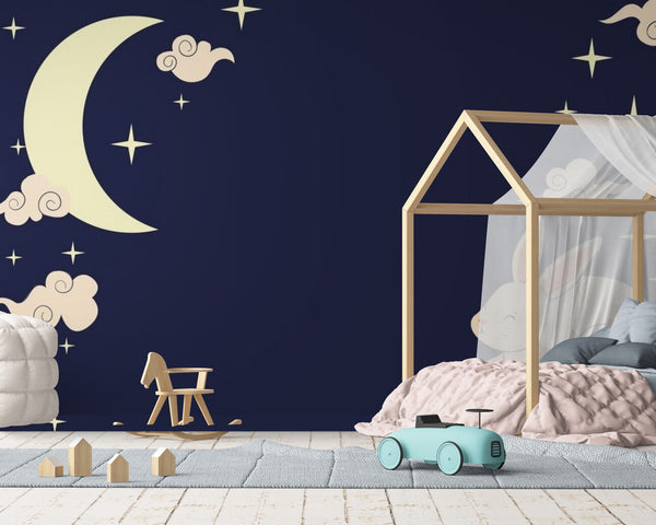 Papier peint Papier peint enfant ciel étoilé et lapins crée une scandinave,