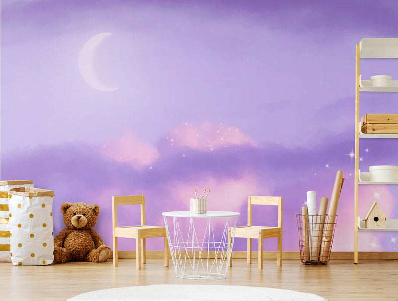 Papier peint Papier peint nuages et lune invite à enfantin