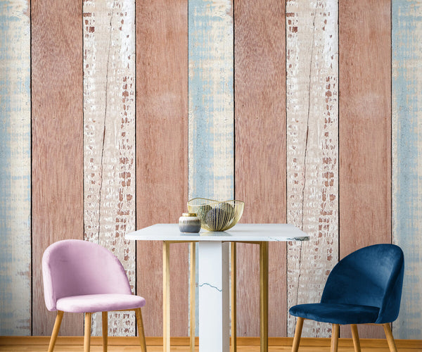 Papier peint Papier peint planches de bois marron, bleu et blanc de planches douces,