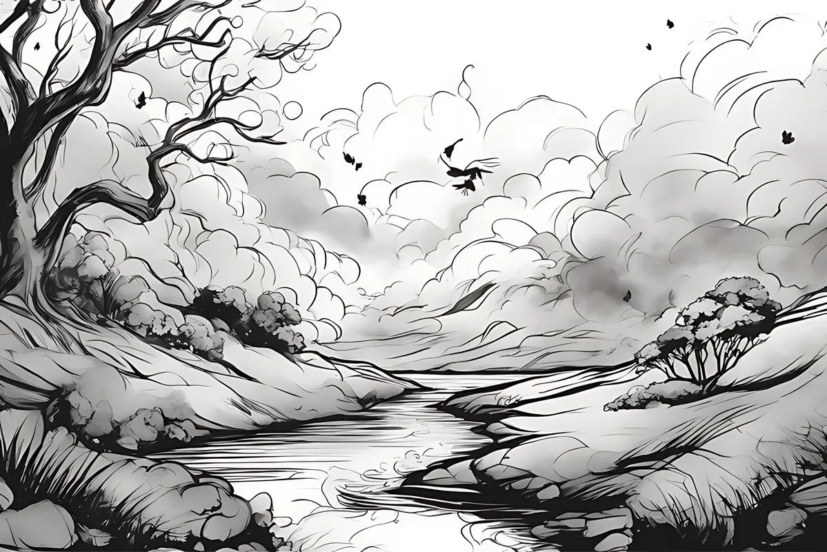 Papier peint dessin cours d'eau