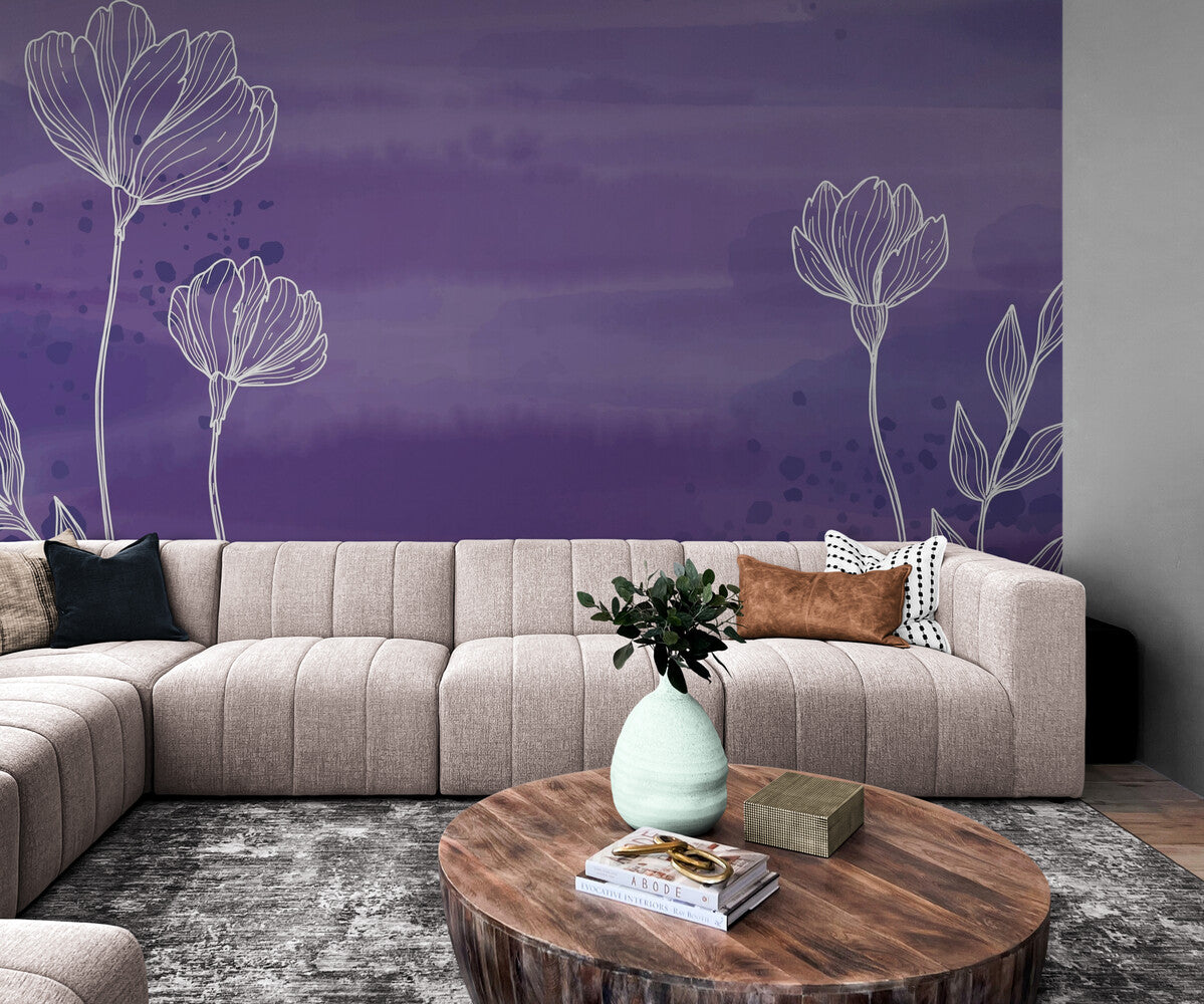 Papier peint Papier peint mauve pastel floral délicat violette