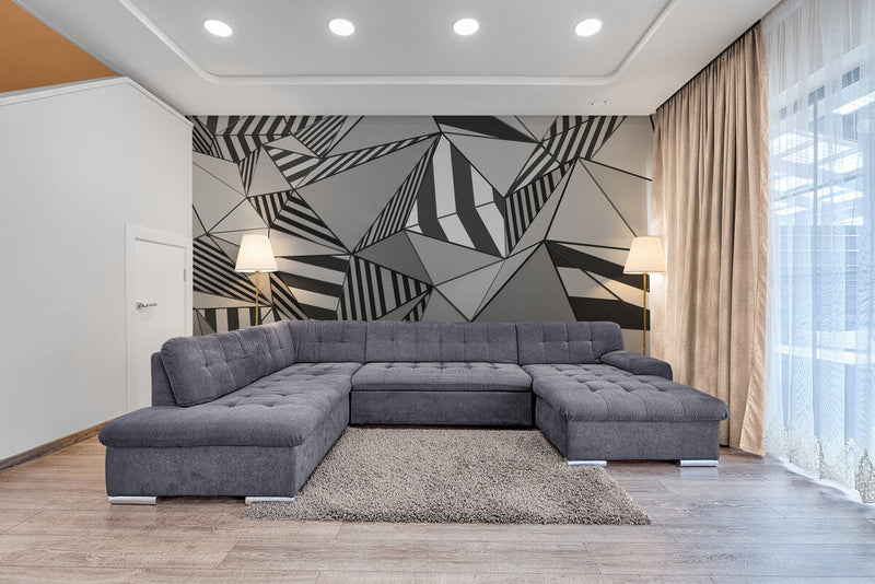 Papier peint Papier peint géométrique lignes noires géométrique abstrait Bauhaus,