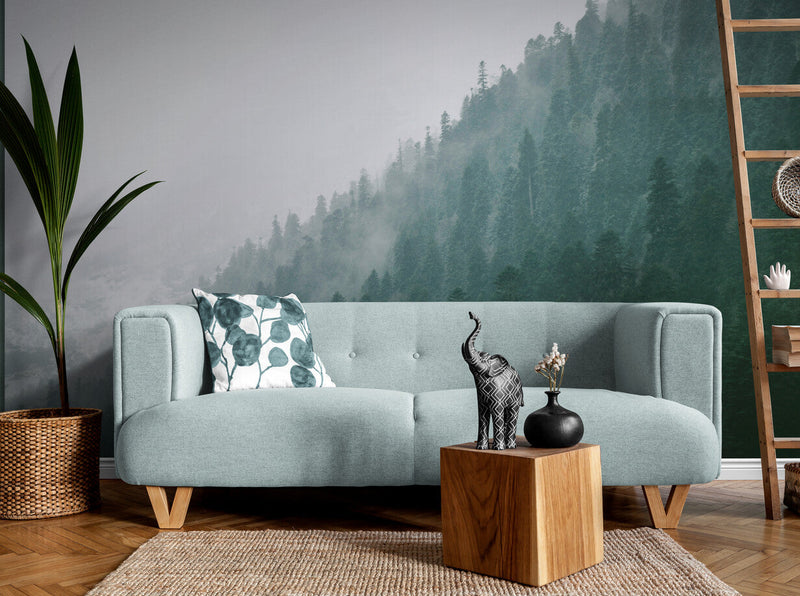 Papier peint Papier peint forêt de sapins sous la brume apporte une sereine