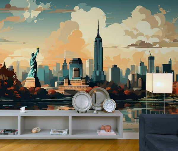 Papier peint Papier peint paysage buildings new york chaudes évoquent graphique