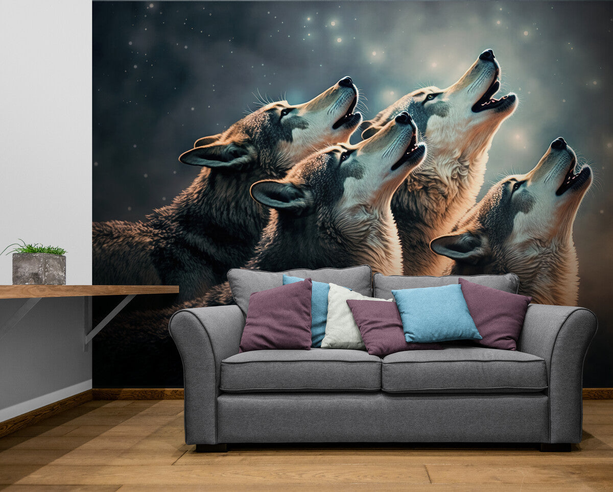 Papier peint Papier peint ciel étoilé et loups réaliste et mystérieuse,
