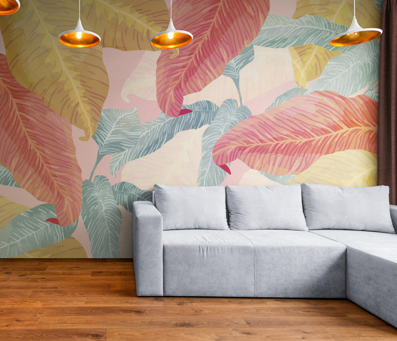 Papier peint Papier peint feuilles plantes tropicales colorées tropical aux apporte