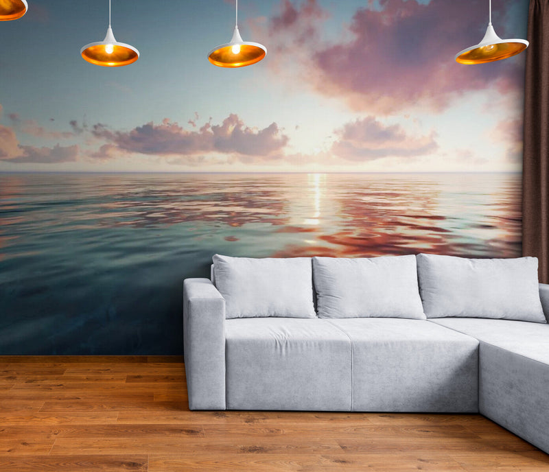 Papier peint Papier peint océan et coucher de soleil offre une pastel.