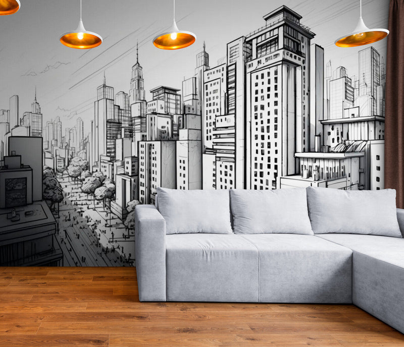Papier peint Papier peint panoramique buildings noir et blanc architectural américain, urbaine