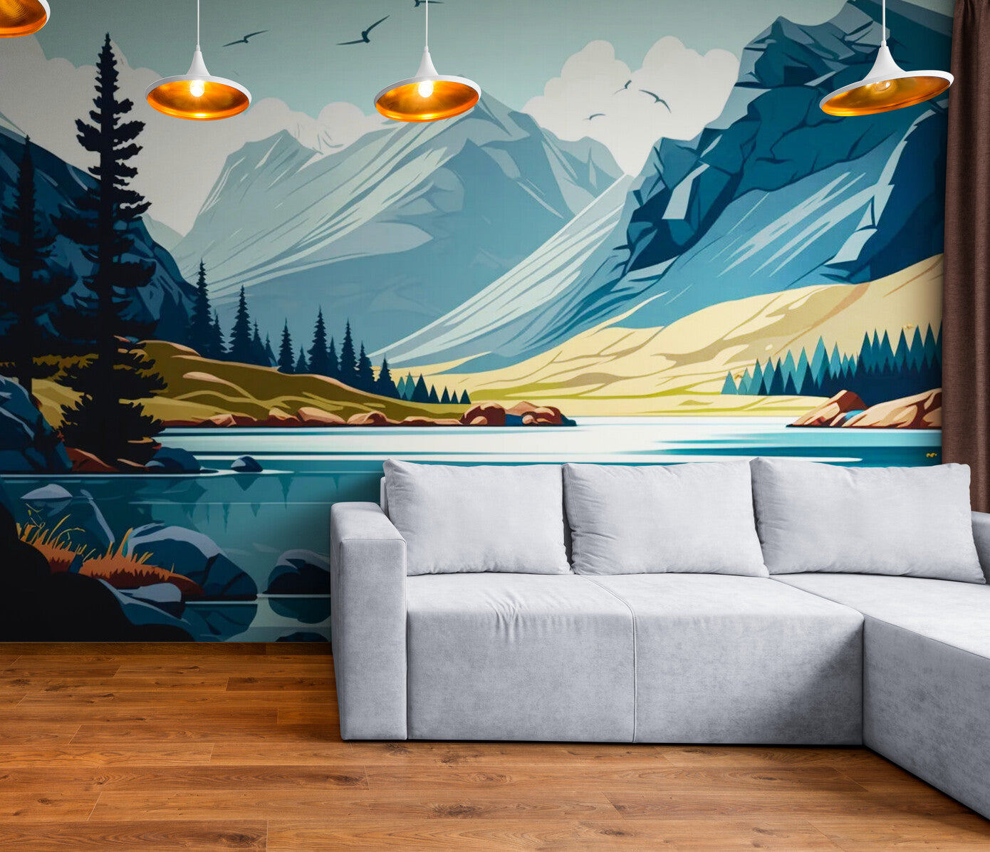 Papier peint Papier peint panoramique montagnes et lac design offre une graphique,