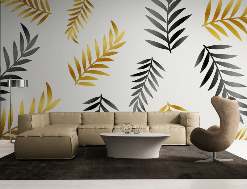 Papier peint Papier peint feuilles tropicales doré et noir élégant de scandinave,