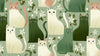 Papier Peint Chat Blanc et Fleurs Vert Sauge représentant un élégant félin blanc niché parmi de délicates fleurs aux teintes vert sauge apaisantes sur fond crème