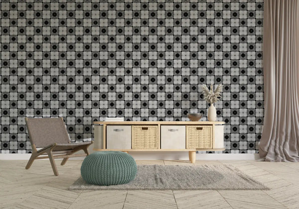 Papier peint vintage carreaux de ciment noir et blanc