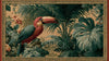 Papier Peint Toucan Tapisserie Jungle Ancienne représentant un toucan coloré aux plumes éclatantes perché sur une branche tropicale entourée de feuilles exotiques luxuriantes