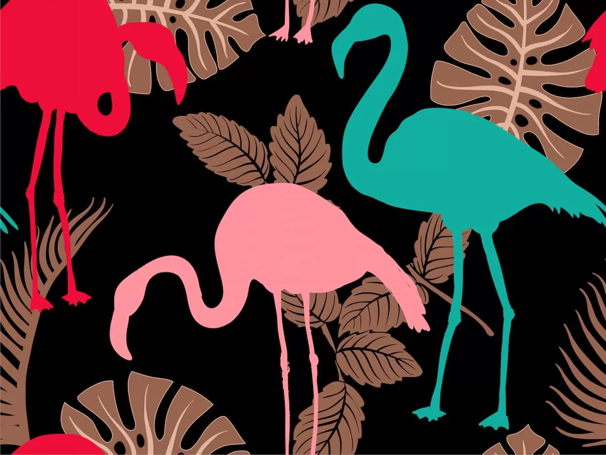 Papier peint feuillage et flamants colorées