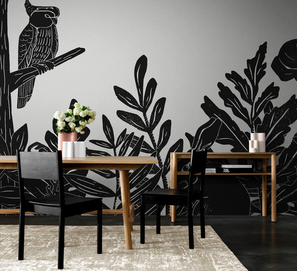 Papier peint Papier peint jungle tropicale et animaux sombres graphique en scandinave