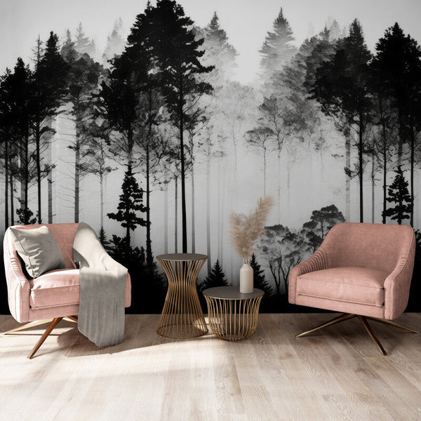 Papier peint Papier peint forêt abstraite noir et blanc offre une scandinave,