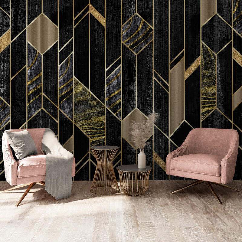 Papier peint Papier peint géométrique noir et doré géométrique Art luxueuse